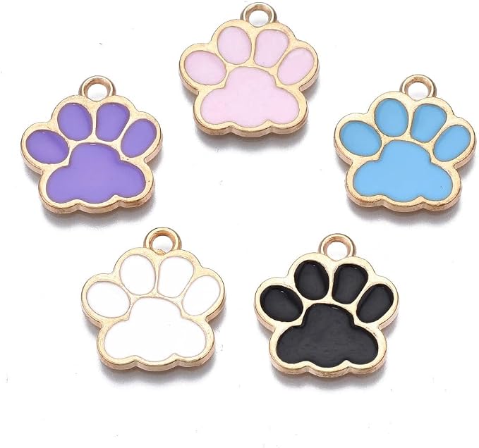 DanLingJewelry 100pcs Random Colors Dog Cat Paw Print Charms Enamel Puppy Kitten Paw Print Pendants with Loop for DIY Jewelry Making