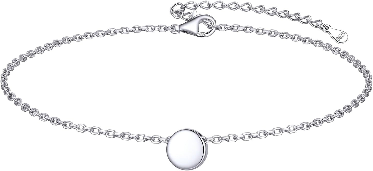 ChicSilver Personalized 925 Sterling Silver Tiny Heart/Moon/Star/Sun/Dot/Triangle Anklets Simple Dainty Foot Jewelry for Women, Silver/Gold Plated/Rose Gold Plated