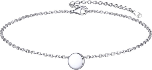 ChicSilver Personalized 925 Sterling Silver Tiny Heart/Moon/Star/Sun/Dot/Triangle Anklets Simple Dainty Foot Jewelry for Women, Silver/Gold Plated/Rose Gold Plated
