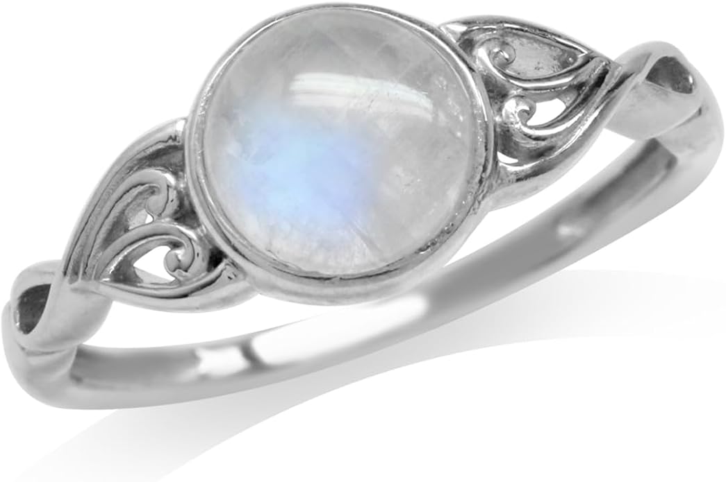 Silvershake 7MM Genuine Round Shape Gemstones White Gold Plated or Yellow Gold Plated 925 Sterling Silver Victorian Style Solitaire Ring Jewelry for Women