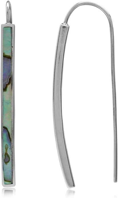 Silvershake Long Stone Inlay White Gold Plated or Yellow Gold Plated 925 Sterling Silver Linear Threader Earrings Jewelry for Women