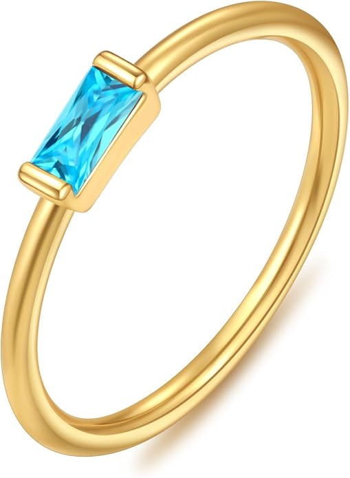 KOHOTA Silver Birthstone Rings for Women Dainty Stackable Engagement Wedding Promise Rings Non Tarnish CZ Emerald Green Gemstone Ring Mothers Birthday Gift Size 6-10