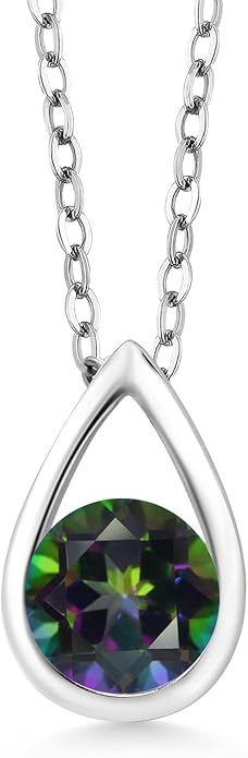 Gem Stone King Teardrop Pendant Necklace For Women | 5MM Round Gemstone Birthstone | 925 Sterling Silver | With 18 Inch Silver Chain | Fine Jewelry Gift for Her Mom Women Wife