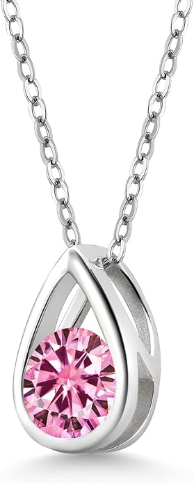 Gem Stone King Teardrop Pendant Necklace For Women | 5MM Round Gemstone Birthstone | 925 Sterling Silver | With 18 Inch Silver Chain | Fine Jewelry Gift for Her Mom Women Wife