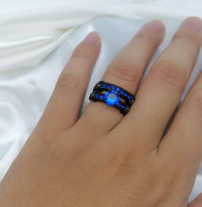 3pcs Matching Rings His and Hers Ring Couple Rings Pruple Cz Womens Wedding Ring Sets Wedding Bands