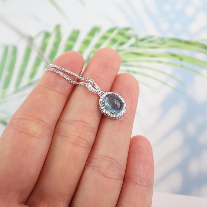 iSTONE 925 Sterling Silver Natural Crytral for Womens Pendant Necklace, Gemstone Birthstone with 17.8" Silver Chain Ladies