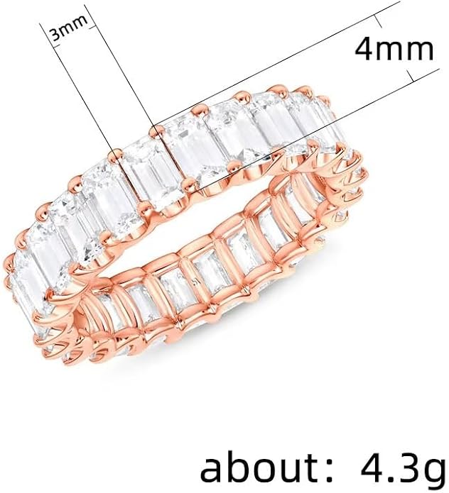Cubic Zirconia Ring for Women, Emerald Cut Cubic Zirconia Eternity Ring, Fashion Wedding Band Style, Continuous Diamond Design