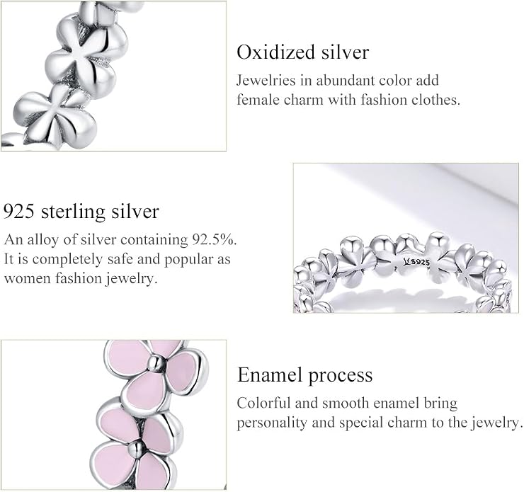 MUNDELL 925 Sterling Silver Dainty Daisy Rings Blue Flower Finger Rings for Women Stacking Promise Rings Fine Jewelry