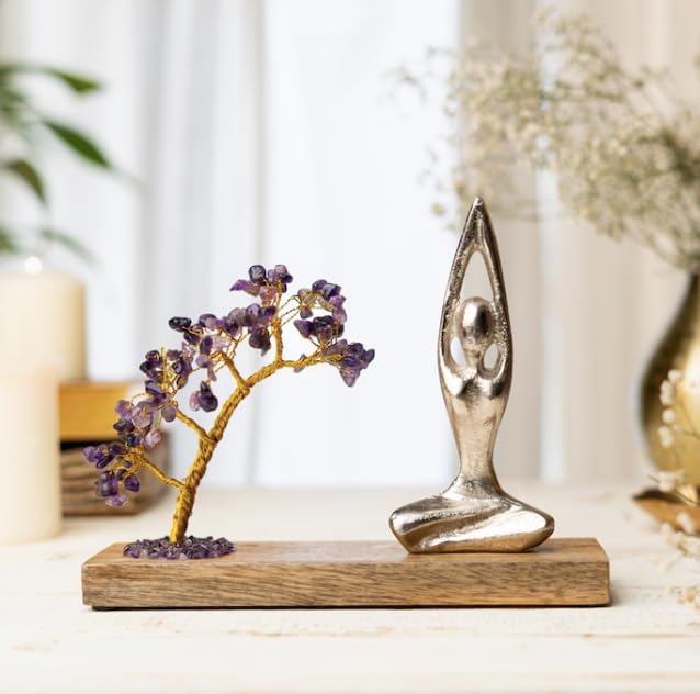 RITUALISTIC Namaste Amethyst Quartz Crystal Tree of Life Handcrafted Feng Shui Gemstone Bonsai Tree Home Decor Items Wealth & Luck Showpiece Decorative Gifts for Vastu, Valentine's Day Gifts Items