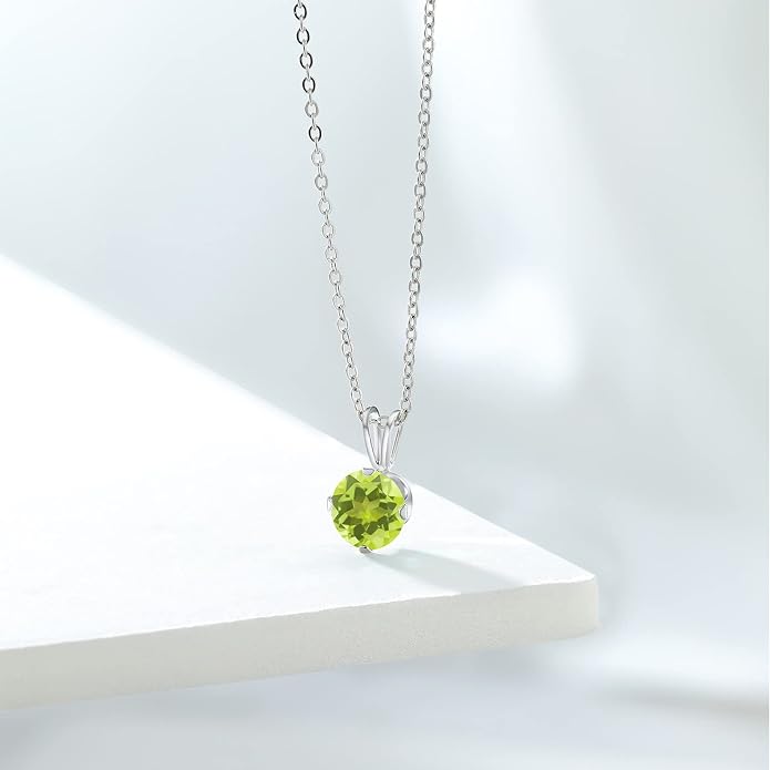 Gem Stone King 7MM Round Gemstone Birthstone Pendant Necklace For Women | 925 Sterling Silver | With 18 Inch Silver Chain | Fine Jewelry Gifts for Women Her Mom Wife
