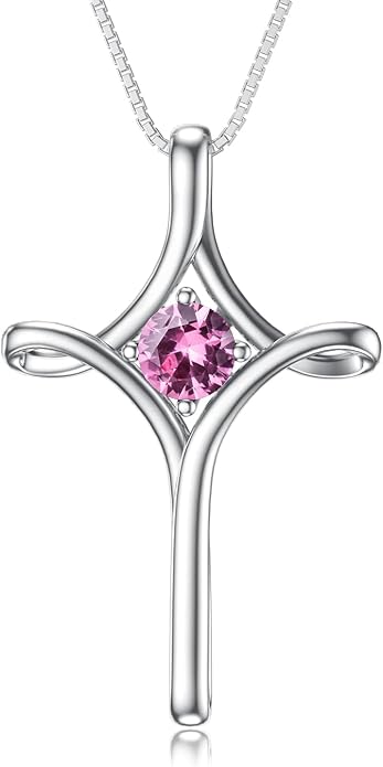 TOUPOP Cross Necklace for Women 925 Sterling Silver Birthstone Cross Pendant Fine Jewelry Anniversary Birthday Mothers Day Gifts for Mom Wife Her