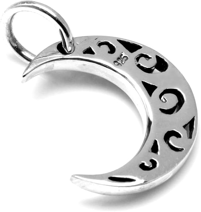 Silvershake 925 Sterling Silver Waning Crescent Moon Filigree Pendant with 1mm 18 Inch Venetian Box Chain Necklace