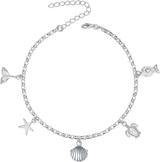 LeCalla 925 Sterling Silver Anklets for Women | Women's Anklet Bracelets Foot Jewelry Gifts for Women | Chain Link Anklets Summer Beach Silver Jewelry Gift