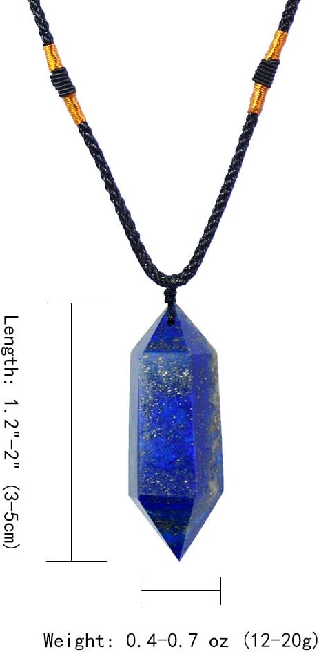 Runyangshi Blue Lapis Lazuli Healing Crystal Pendants, Double Pointed Natural Crystal Quartz Necklace 6 Faceted Chakra Crystal Wand Stone