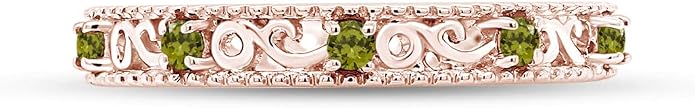 Jewel Zone US Filigree Eternity Wedding Band Ring for Women, Round Cut Simulated Gemstone Stackable Promise Ring in 14K Gold Plated 925 Sterling Silver Band Width 3.5mm – Elegant Jewelry for Her