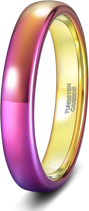 TRUMIUM 2mm 4mm 6mm 8mm Tungsten Wedding Band Ring for Men Women Silver/Rose Gold Plated/Rainbow/Gold Plated Domed High Polish Engagement Promise Rings Comfort Fit 4-15
