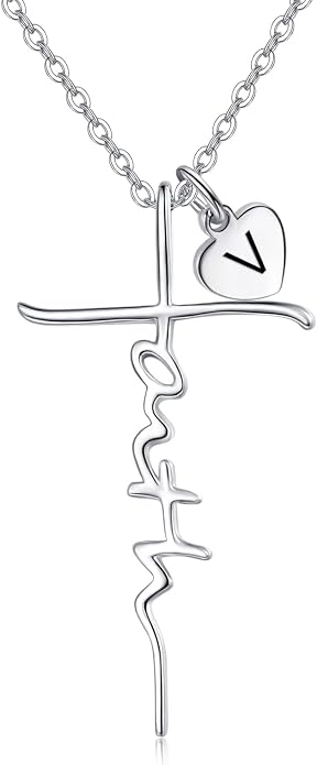 PRAYMOS Faith Cross Necklace for Women 925 Sterling Silver Pendant Necklace With Birthstone Initial Christian Religious Confirmation Baptism Mothers Day Gifts