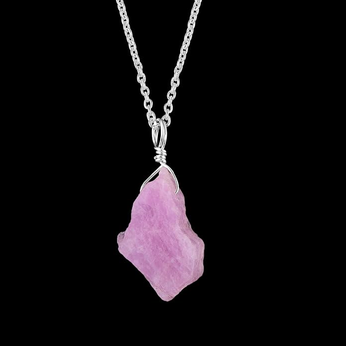 Raw Birthstone Crystal Necklace for Women, Hypoallergenic 925 Sterling Silver Pendant, Adjustable 16+2" Silver Chain, Light Natural Gemstone Jewelry for Everyday Wear & Gift for her & him