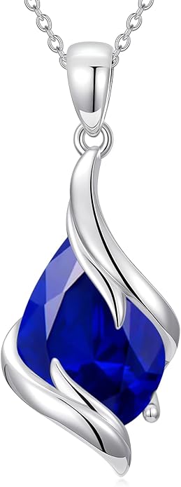 HPQQ Birthstone Necklace for Women 925 Sterling Silver Teardrop Pendant Fine Jewelry Birthday Mothers Day Gifts for Women Mom Her