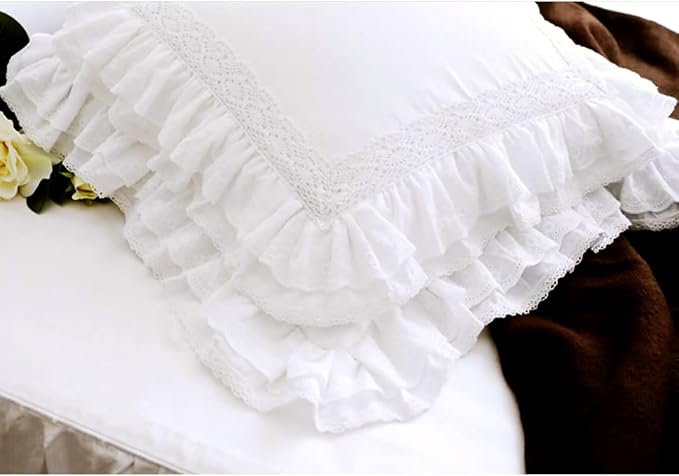 26x26 White Lace Pillow Cases,White Ruffle Throw Pillow Covers Pillowcase Set of 2,Farmhouse Decorative Ruffle Pillow Covers,Handmade Lace Pillow Cases
