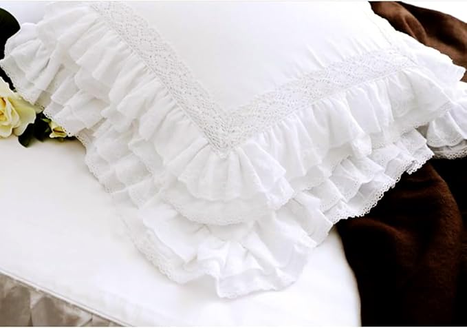 20x20 White Lace Pillow Cases,White Ruffle Throw Pillow Covers Pillowcase Set of 2,Farmhouse Decorative Ruffle Pillow Covers,Handmade Lace Pillow Cases