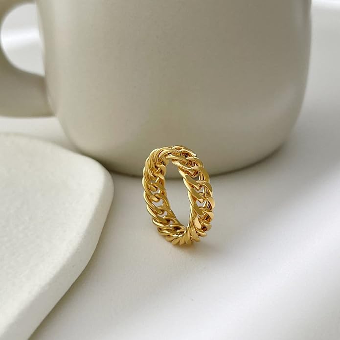 6mm Minimalist 18K Gold Stainless Steel Rings Women Link Chain Ring Finger Rings