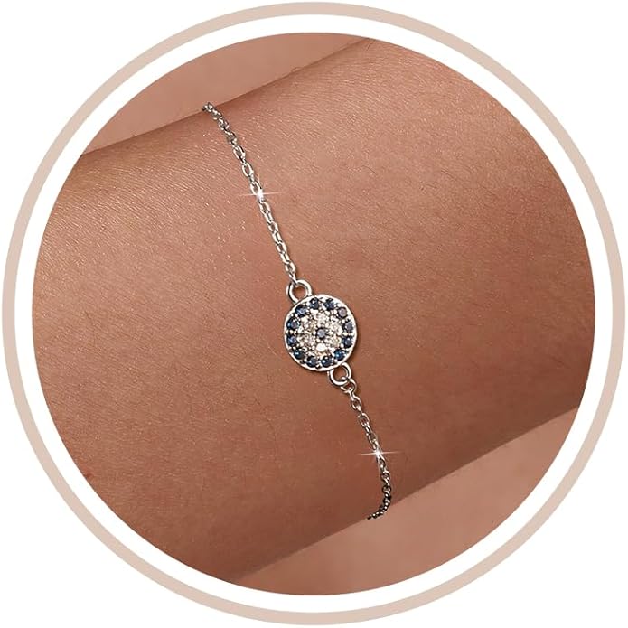 SUYACS Gold Evil Eye Bracelet for Women 925 Sterling Silver Small Blue Cubic Zirconia Eye Link Bracelet Tears of Angels Friendship Charm Chain Bracelet Birthday Jewelry Gifts to Daughter Friends