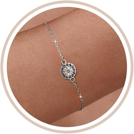 SUYACS Gold Evil Eye Bracelet for Women 925 Sterling Silver Small Blue Cubic Zirconia Eye Link Bracelet Tears of Angels Friendship Charm Chain Bracelet Birthday Jewelry Gifts to Daughter Friends