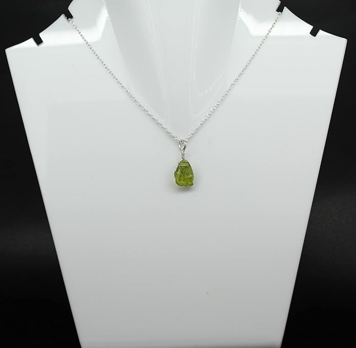 Raw Birthstone Crystal Necklace for Women, Hypoallergenic 925 Sterling Silver Pendant, Adjustable 16+2" Silver Chain, Light Natural Gemstone Jewelry for Everyday Wear & Gift for her & him