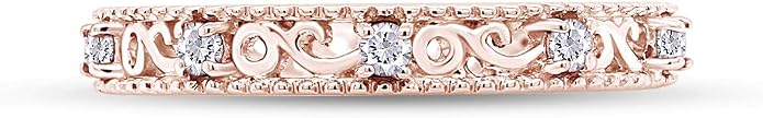 Jewel Zone US Filigree Eternity Wedding Band Ring for Women, Round Cut Simulated Gemstone Stackable Promise Ring in 14K Gold Plated 925 Sterling Silver Band Width 3.5mm – Elegant Jewelry for Her