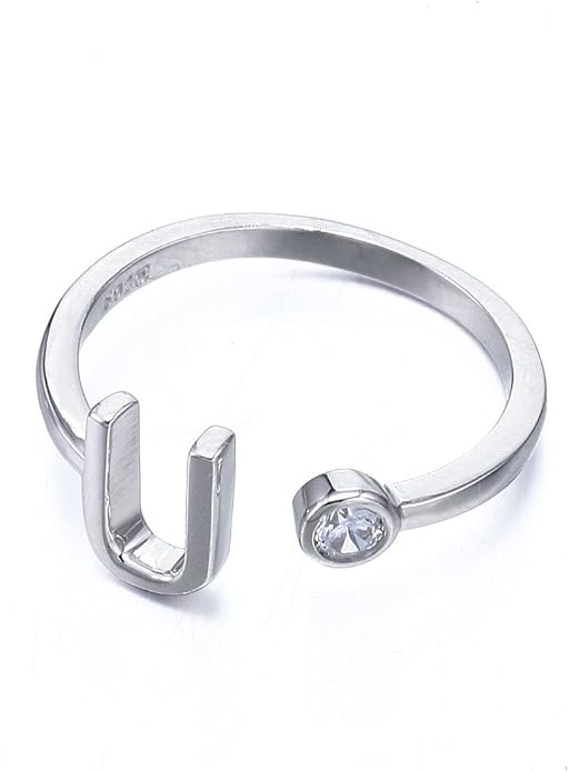 VIKI LYNN 925 Sterling Silver Rings Size 4.5 Adjustable Initial Letter Ring with Cubic Zirconia-Personalized Gifts for Women