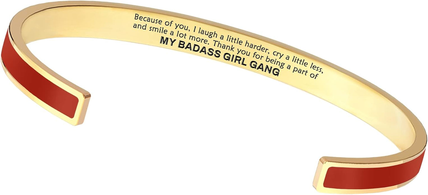STORYJEWELLERY Friend Gifts for Women, Friendship Bracelets, Matching Badass Bestie Bracelets, Friend Birthday Gifts for Women, Bff Jewelry, Enamel Cuff Bracelet