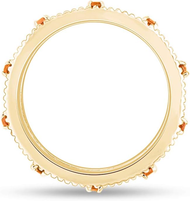 Jewel Zone US Filigree Eternity Wedding Band Ring for Women, Round Cut Simulated Gemstone Stackable Promise Ring in 14K Gold Plated 925 Sterling Silver Band Width 3.5mm – Elegant Jewelry for Her