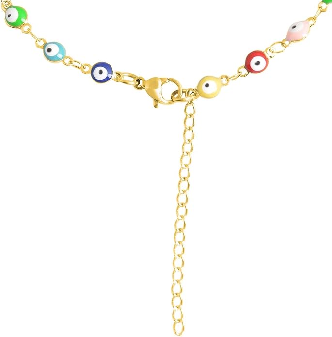 Multi-Colored Evil Eye Pendant Anklet, 9"+2" Extender