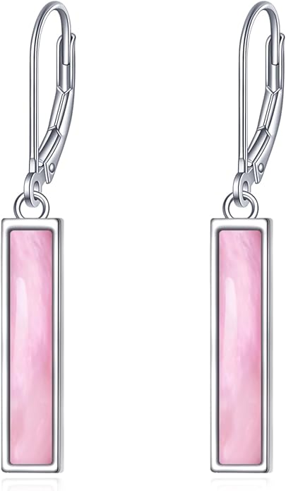 CRMAD Abalone Shell Bar Earrings for Women Sterling Silver Leverback Earrings Abalone Jewelry Gift