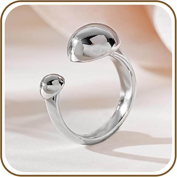 LUCA SMITH Adjustable 14k Gold Plated Rings Double Ball Band Open Stacking Thumb Ring Non Tarnish Twist Eternity for Women Men Dome Chunky Statement Wedding Rings