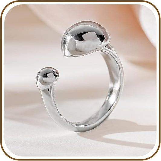 LUCA SMITH Adjustable 14k Gold Plated Rings Double Ball Band Open Stacking Thumb Ring Non Tarnish Twist Eternity for Women Men Dome Chunky Statement Wedding Rings