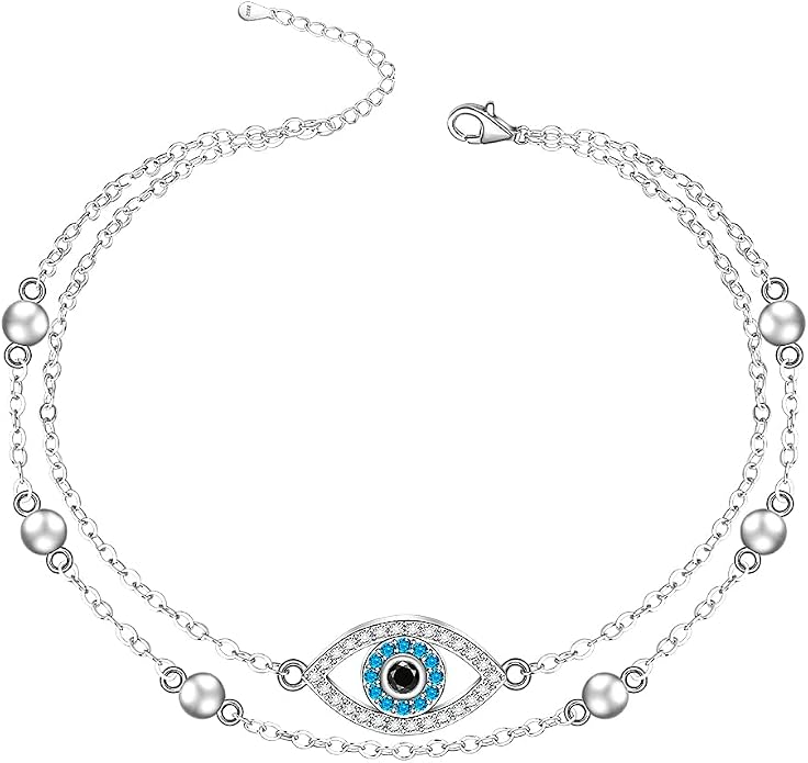 Fenthring Evil Eye Anklet Sterling Silver Protection Turkish Blue Eyes Ankle Bracelets Anklets for Women Chain Jewelry