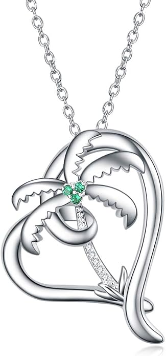 SOULMEET Palm Tree Jewelry Necklace for Women Sterling Silver Simulated Opal Necklace for Her