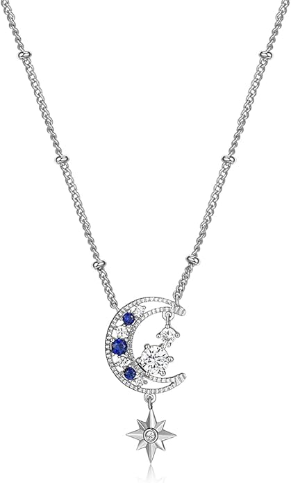 Miss mimi CZ Pendant Necklace, Golden Yellow Princess Cut or Crescent Moon, 18K Gold Plated, Adjustable 16” or 18 + 2”in Chain, Celestial & November Birthstone Citrine Style