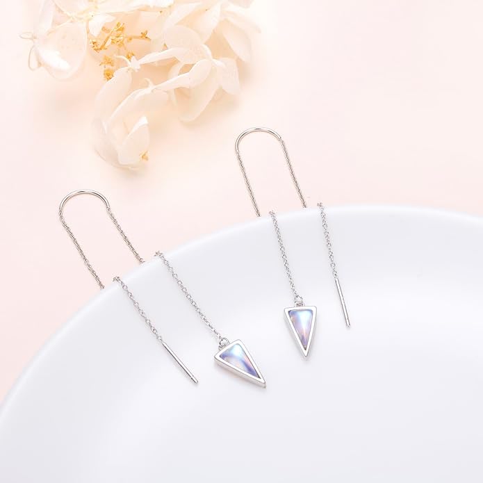 Threader Earrings Triangle Earrings Sterling Silver Created Opal Dangle Drop Long Chain Earring for Women Thread Earrings