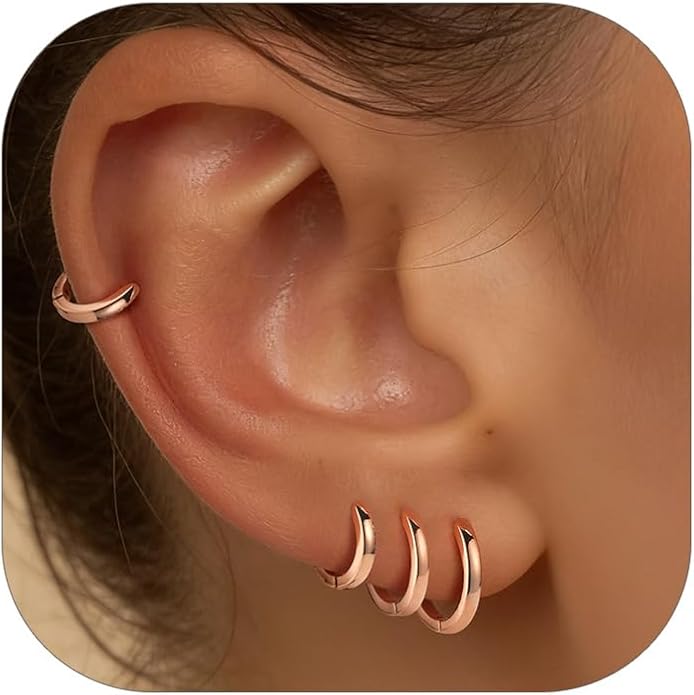 PROSTEEL Hoop Earrings for Women, Huggie Hoop with 925 Sterling Silver Post, 8/10/12/14/16/18/20mm Small Huggie Hoops, 14K Gold Plated/Silver/Black/Rose Gold Hypoallergenic Earrings Jewelry