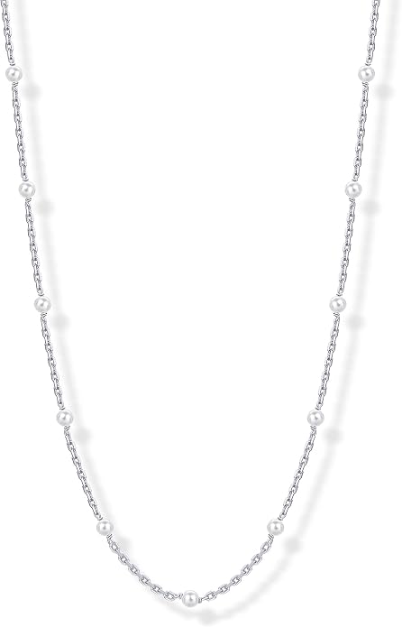 PAVOI 14K-18K Gold Plated Dainty Pearl Necklaces for Women - Station Beaded Choker Paperclip Chain Gold Pearl Necklace Bridal Jewelry