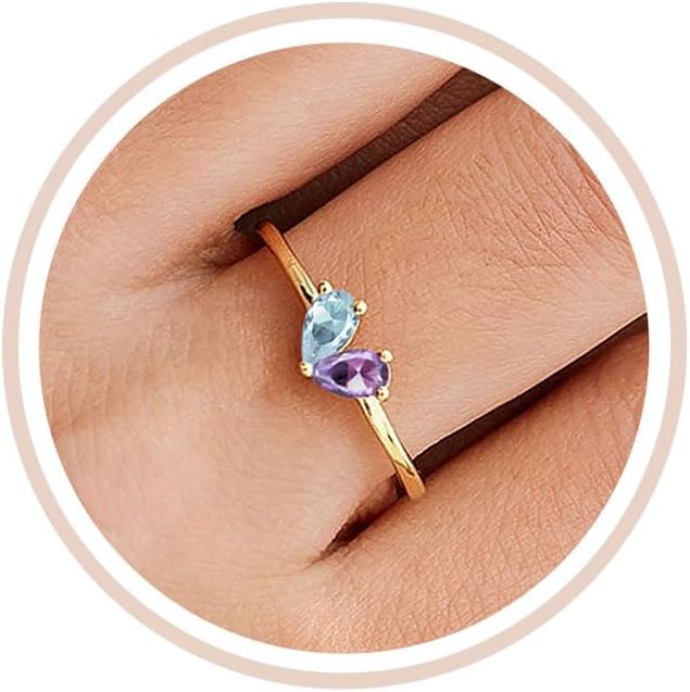 Mothers Day Gifts Gold Heart Birthstone Rings for Women Non Tarnish Stackable Pinky Ring Dainty 14K Gold Plated CZ Gemstone Ring Wedding Promise Ring Birthday Jewelry Gift for Mom