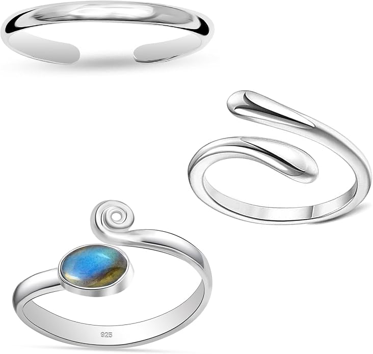 Charmsy 925 Sterling Silver Toe Rings for Women | Minimalist Open Adjustable Toe-Rings Band | Women's Cuff Toe Ring Summer Beach Foot Jewelry