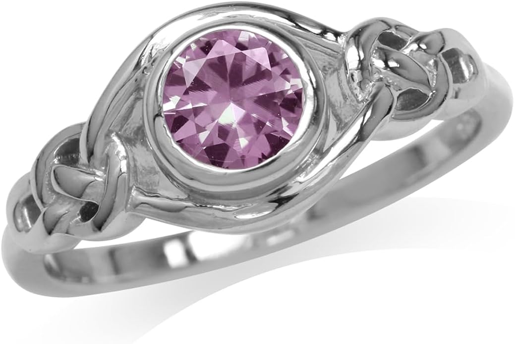 Silvershake Birthstone Gemstones White Gold Plated 925 Sterling Silver Irish Celtic Knot Engagement or Promise Solitaire Ring Jewelry for Women