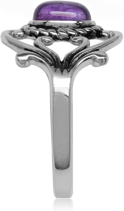 Silvershake Bezel Set Cabochon Gemstone Surrounded by Twisted Rope White Gold Plated 925 Sterling Silver Victorian Style Ring