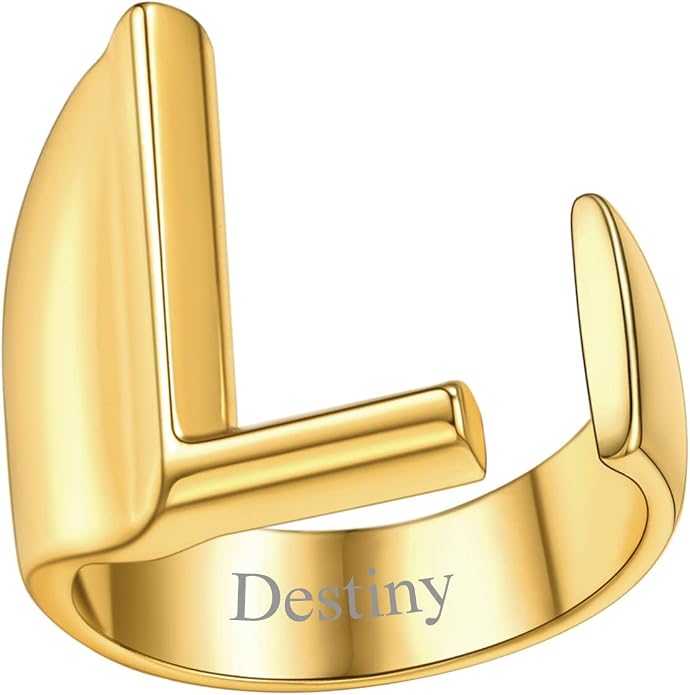 FindChic Customizable Initial Ring Statement 18K Gold Plated Fashion Cuff Rings for Women Alphabet Letter A to Z Resizable Knuckle Ring (with Gift Box)