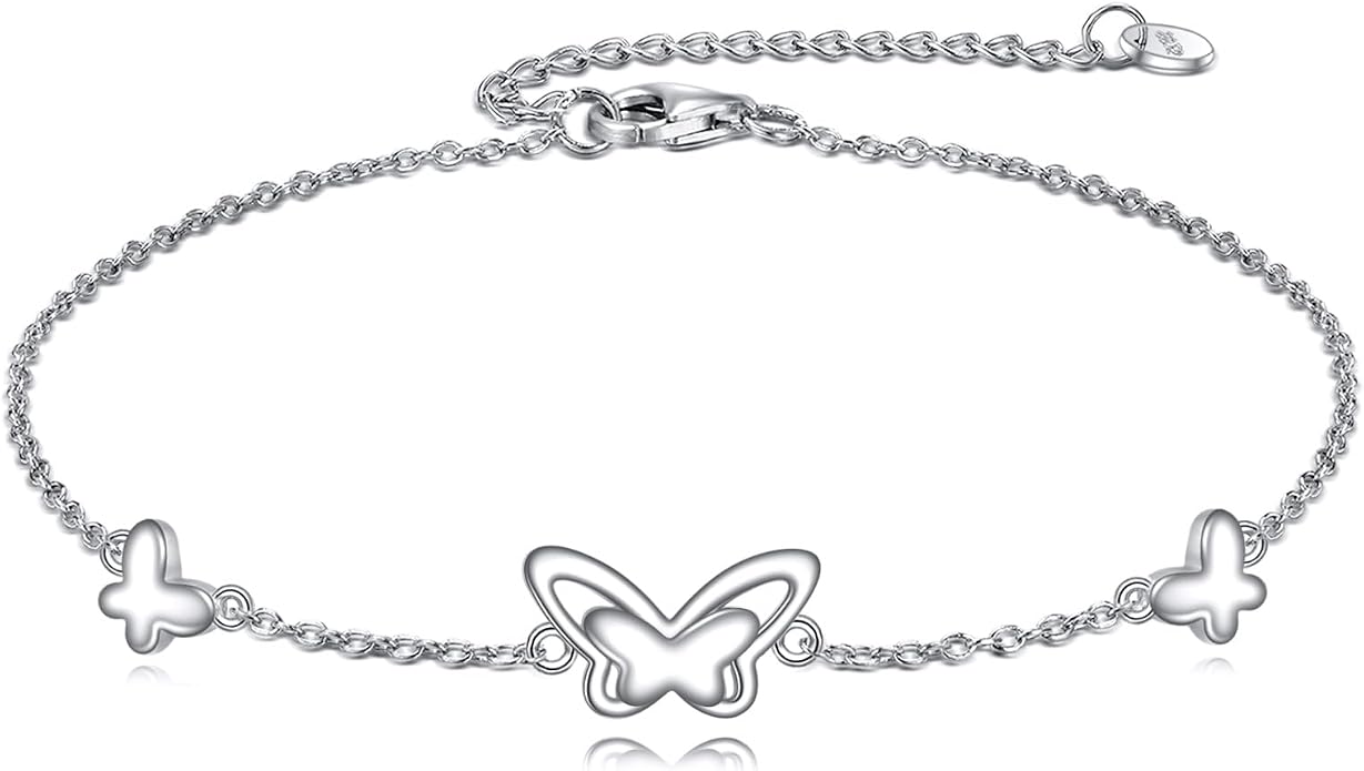 AOBOCO 925 Sterling Silver Anklet for Women Crystal Butterfly Dragonfly Evil Eye Ankle Bracelet Ankle Summer Beach Jewelry Gifts