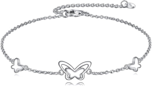 AOBOCO 925 Sterling Silver Anklet for Women Crystal Butterfly Dragonfly Evil Eye Ankle Bracelet Ankle Summer Beach Jewelry Gifts